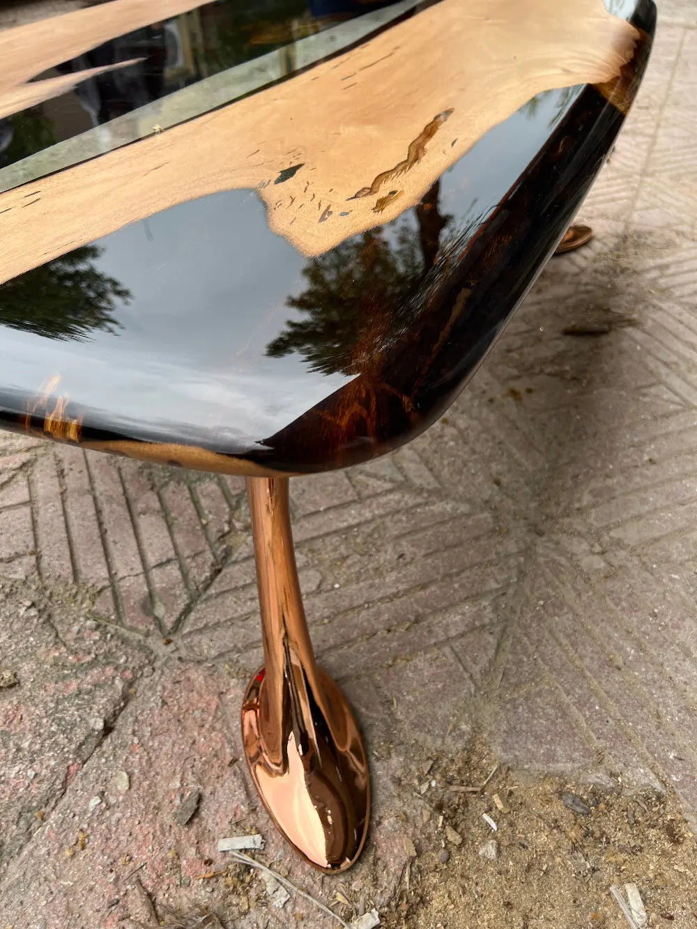 Luxury Epoxy Resin River Walnut Coffee Table with aluminum cast legs from the Osso Collection