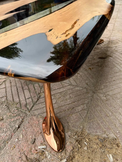 Luxury Epoxy Resin River Walnut Coffee Table with aluminum cast legs from the Osso Collection
