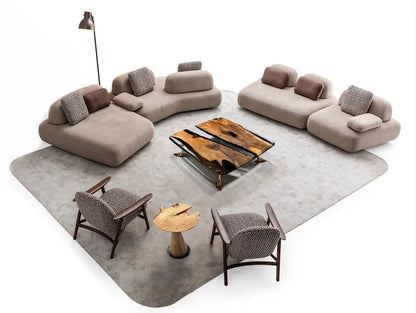 Luxury Epoxy Resin River Walnut Coffee Table with aluminum cast legs from the Osso Collection