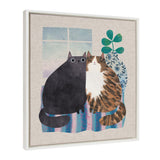 Sylvie Friends 1 Framed Canvas showing two cats art print in white polystyrene frame