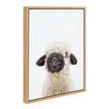 Framed canvas portrait of a sheep with a curly white fleece and a distinct black nose and ears against a plain white background.
