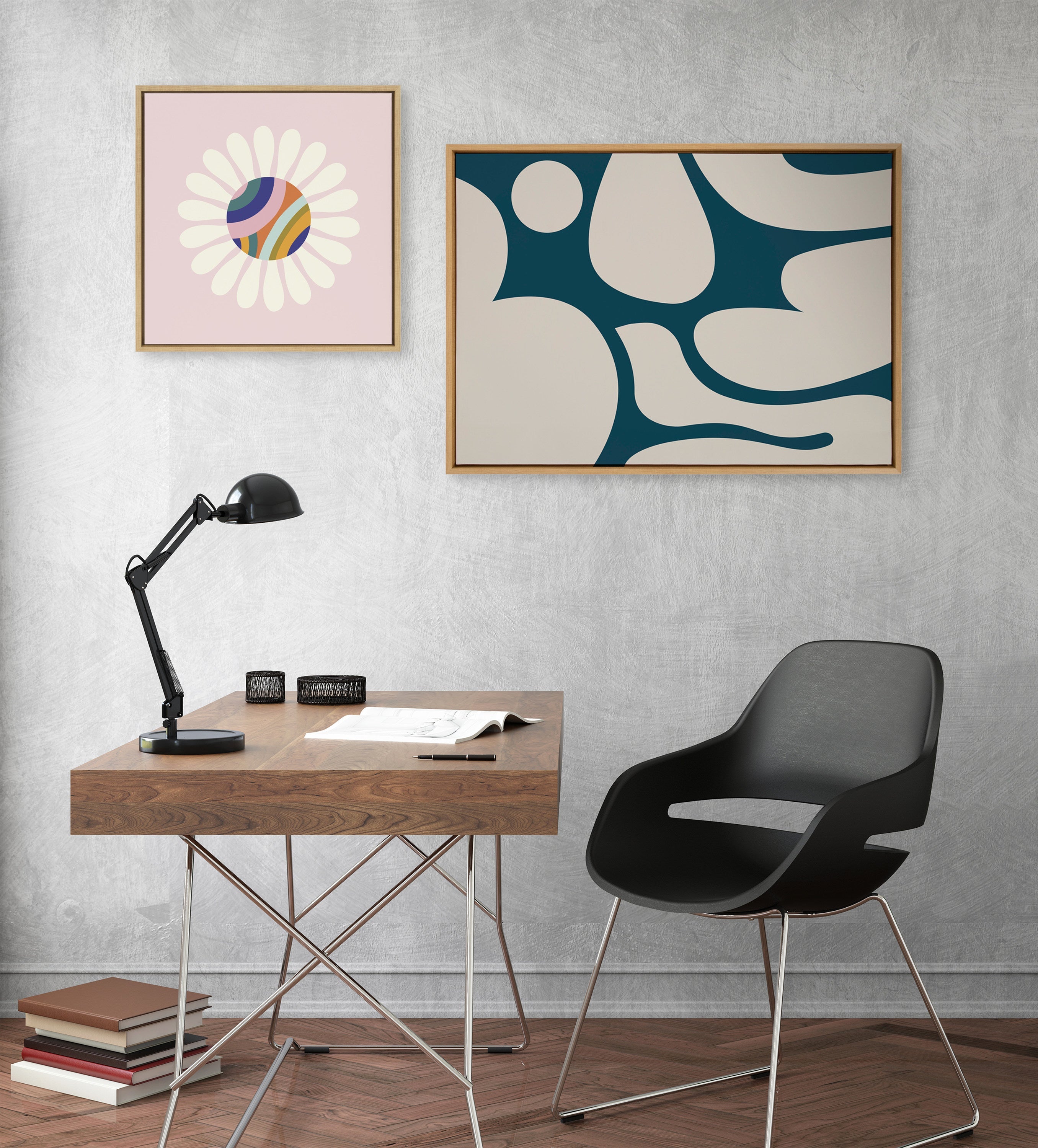Sylvie Groovy Happy Abstract Dark Green Teal and Tan Framed Canvas by kateandlaurel - product image 10 for Resin Society