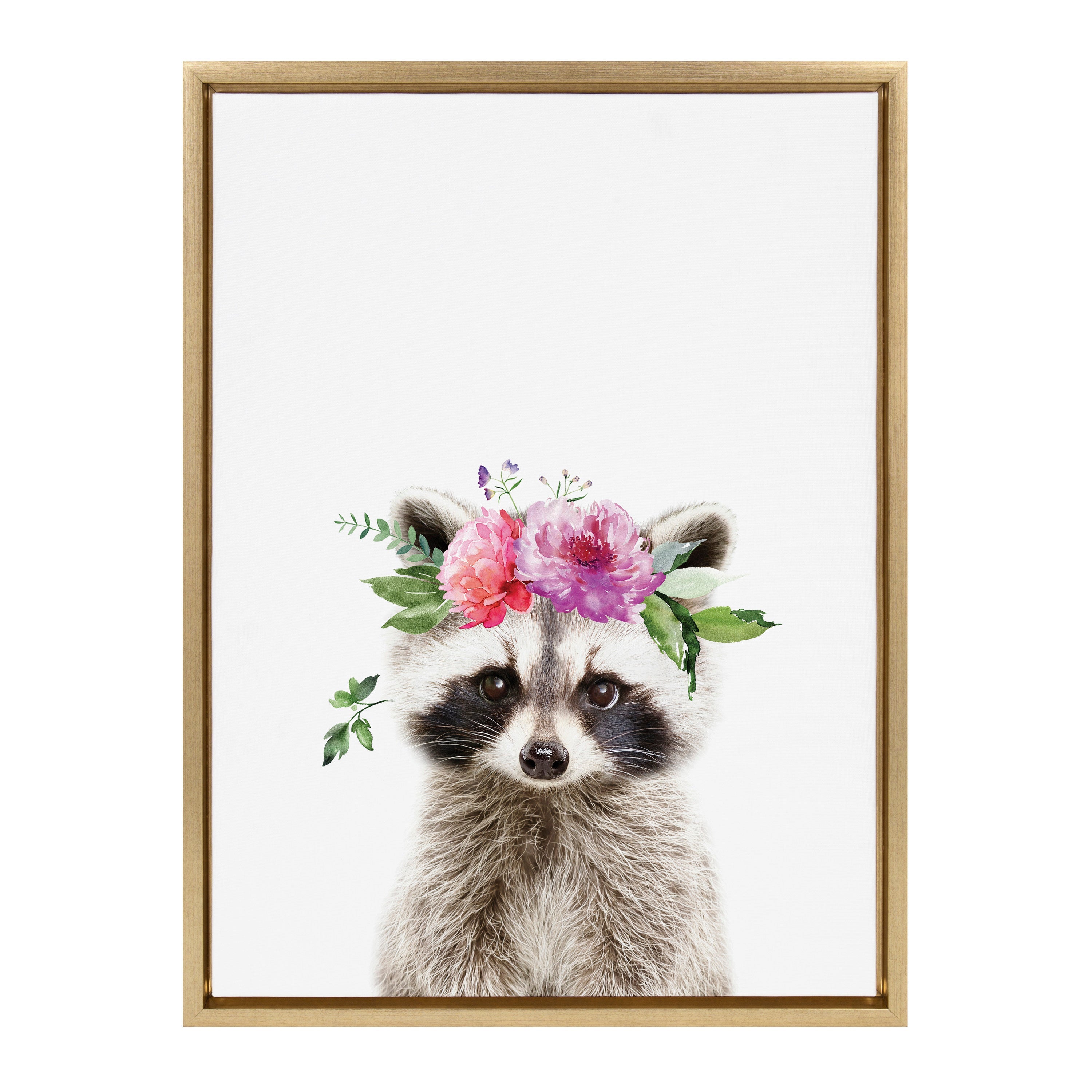 Sylvie Flower Crown Raccoon Framed Canvas by Amy Peterson Art Studio