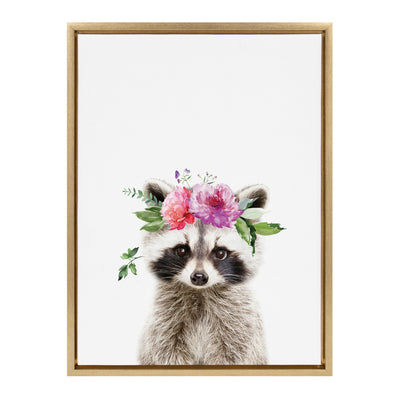 Sylvie Flower Crown Raccoon Framed Canvas by Amy Peterson Art Studio