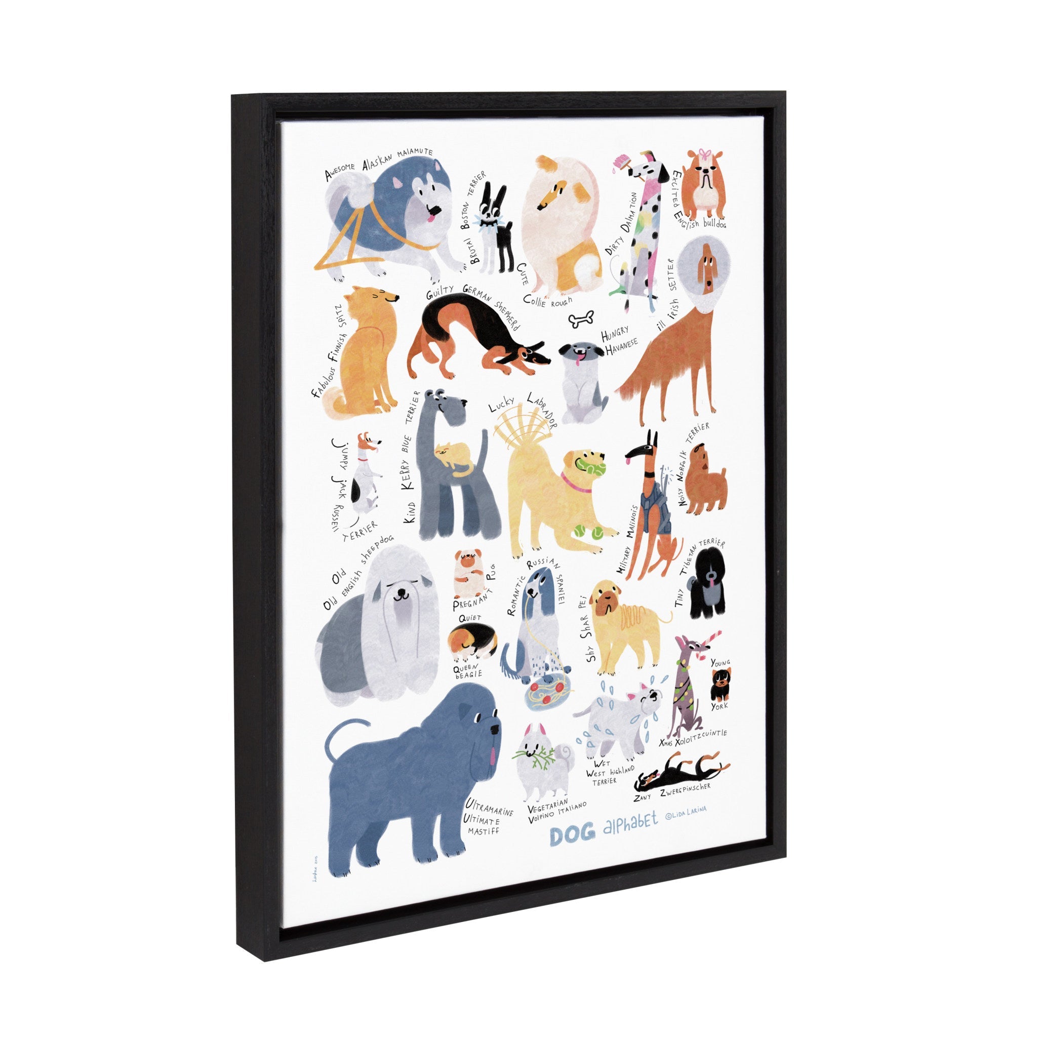 Sylvie Dog Alphabet Framed Canvas by Lida Larina by kateandlaurel - product image 7 for Resin Society