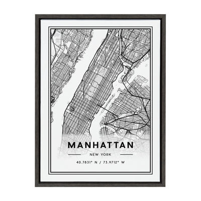 Sylvie Manhattan Modern Map Framed Canvas by kateandlaurel - main product image for Resin Society