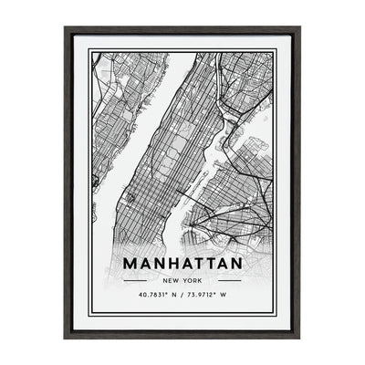 Sylvie Manhattan Modern Map Framed Canvas by kateandlaurel - product image 8 for Resin Society