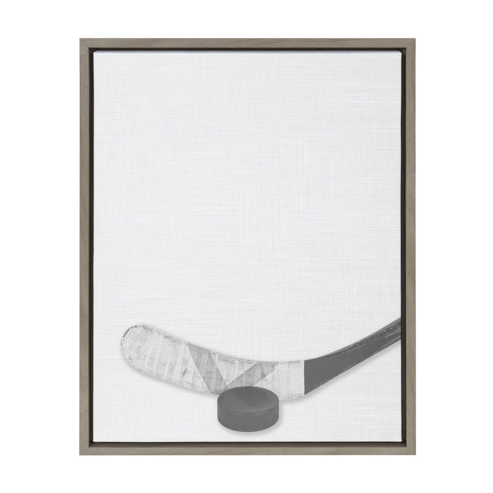 Sylvie Hockey Stick and Puck Framed Canvas, Gray 18x24 by kateandlaurel - main product image for Resin Society