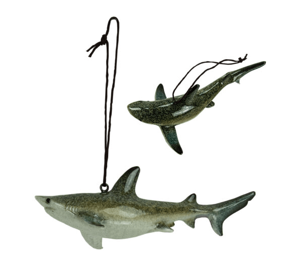 Shark Ornament made of resin with realistic detailing, hanging cord included