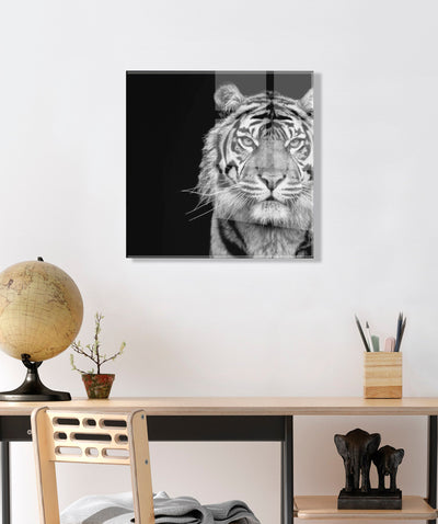 Tiger Minimalist Animal Portrait on Black Close Crop Floating Acrylic by kateandlaurel - product image 9 for Resin Society