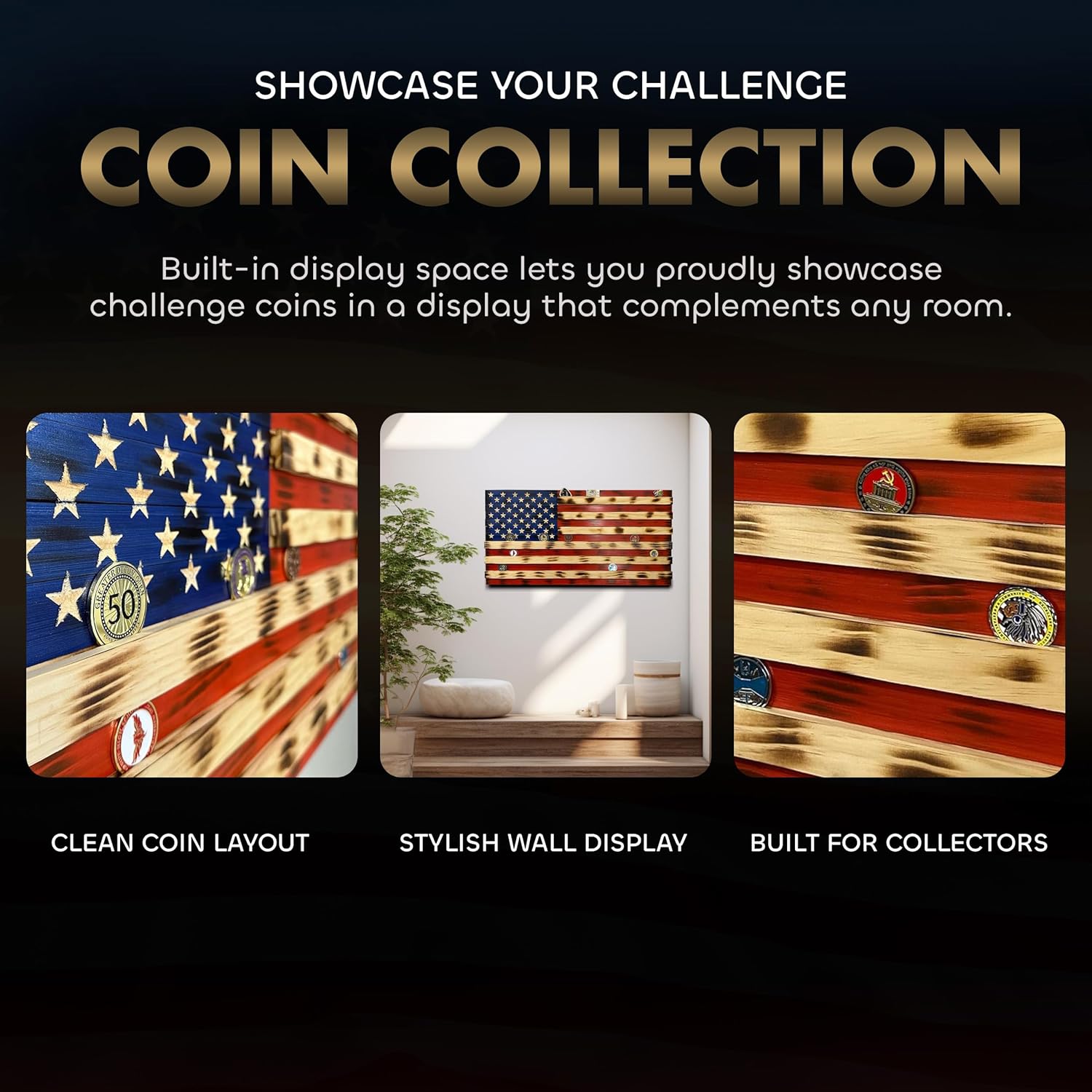 American Flag Challenge Coin Display and Hidden Gun Cabinet by Bellewood Designs - product image 2 for Resin Society