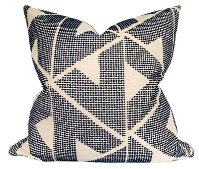 Sierra Pillow Cover in Indigo Blue front view on sofa