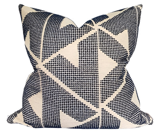 Sierra Pillow Cover in Indigo Blue front view on sofa