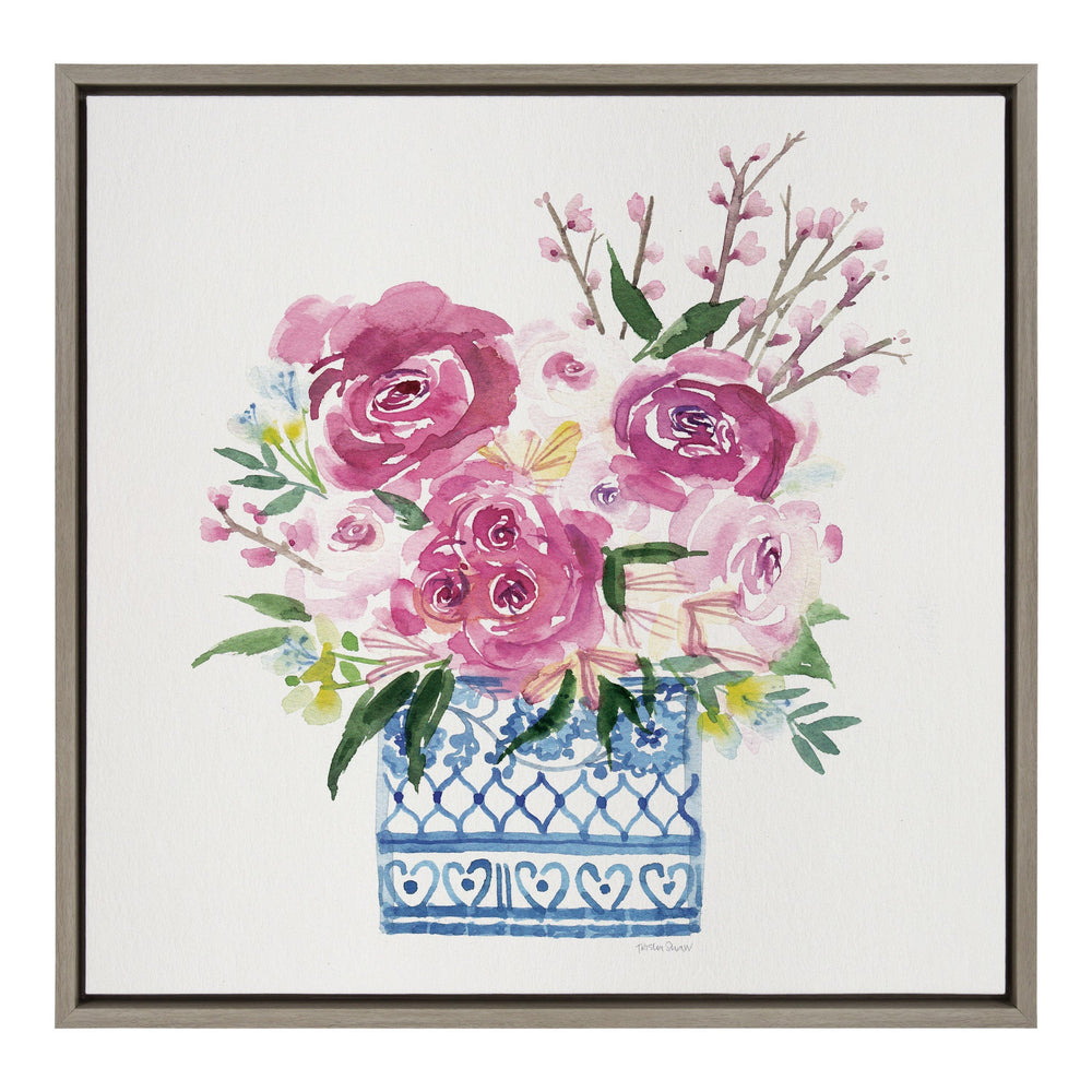 Sylvie Pink Blooms in Chinoiserie Framed Canvas by kateandlaurel - main product image for Resin Society