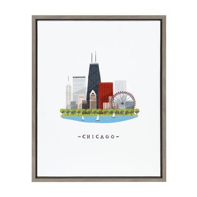 Sylvie Chicago Skyline Illustration Framed Canvas by kateandlaurel - main product image for Resin Society