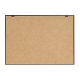 Reverse side of a rectangular framed canvas showing a plain brown backing board with black metal clips securing the frame edges.