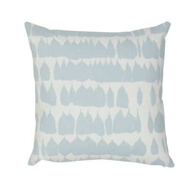 Queen of Spain Pillow Cover featuring sky blue piping displayed on a wooden bench with succulent plants