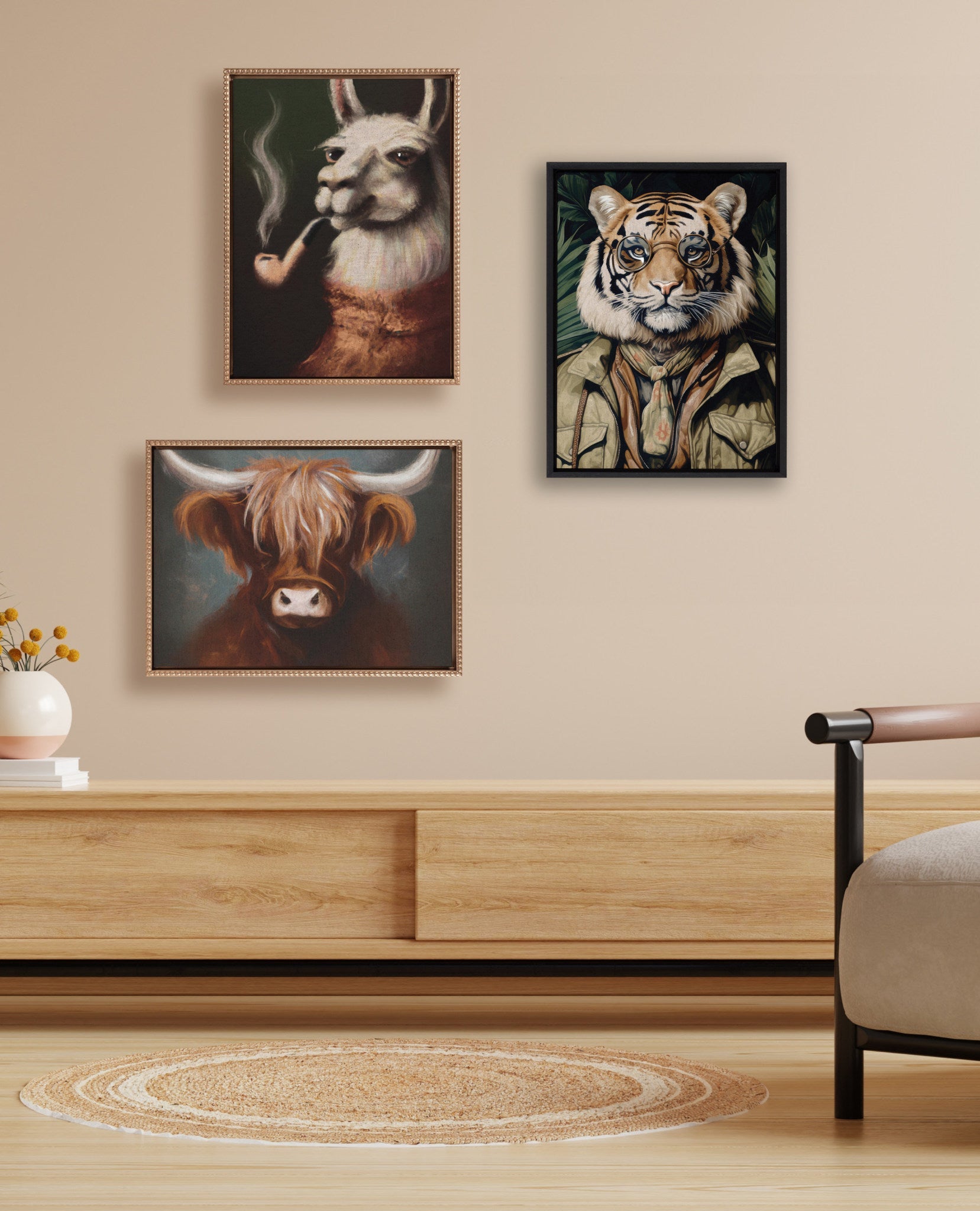 Sylvie Dark Academia Jungle Safari Tiger Framed Canvas by The Creative Bunch Studio