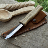 Sloyd Knife with 8 cm blade and leather sheath by Sharky Forged Steel Tools