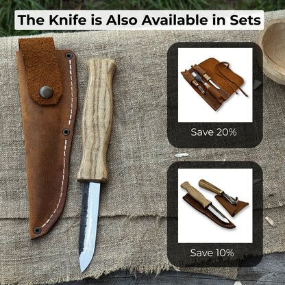 Sloyd Knife with 8 cm blade and leather sheath by Sharky Forged Steel Tools