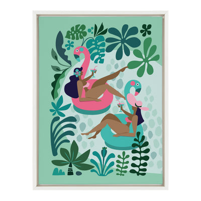 Sylvie Mid Century Modern Girl Friends Framed Canvas by kateandlaurel - main product image for Resin Society