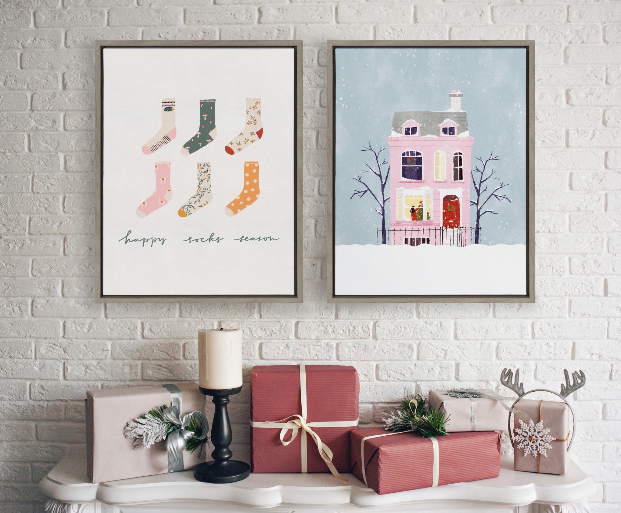 Sylvie Happy Sock Season Framed Canvas by kateandlaurel - product image 6 for Resin Society