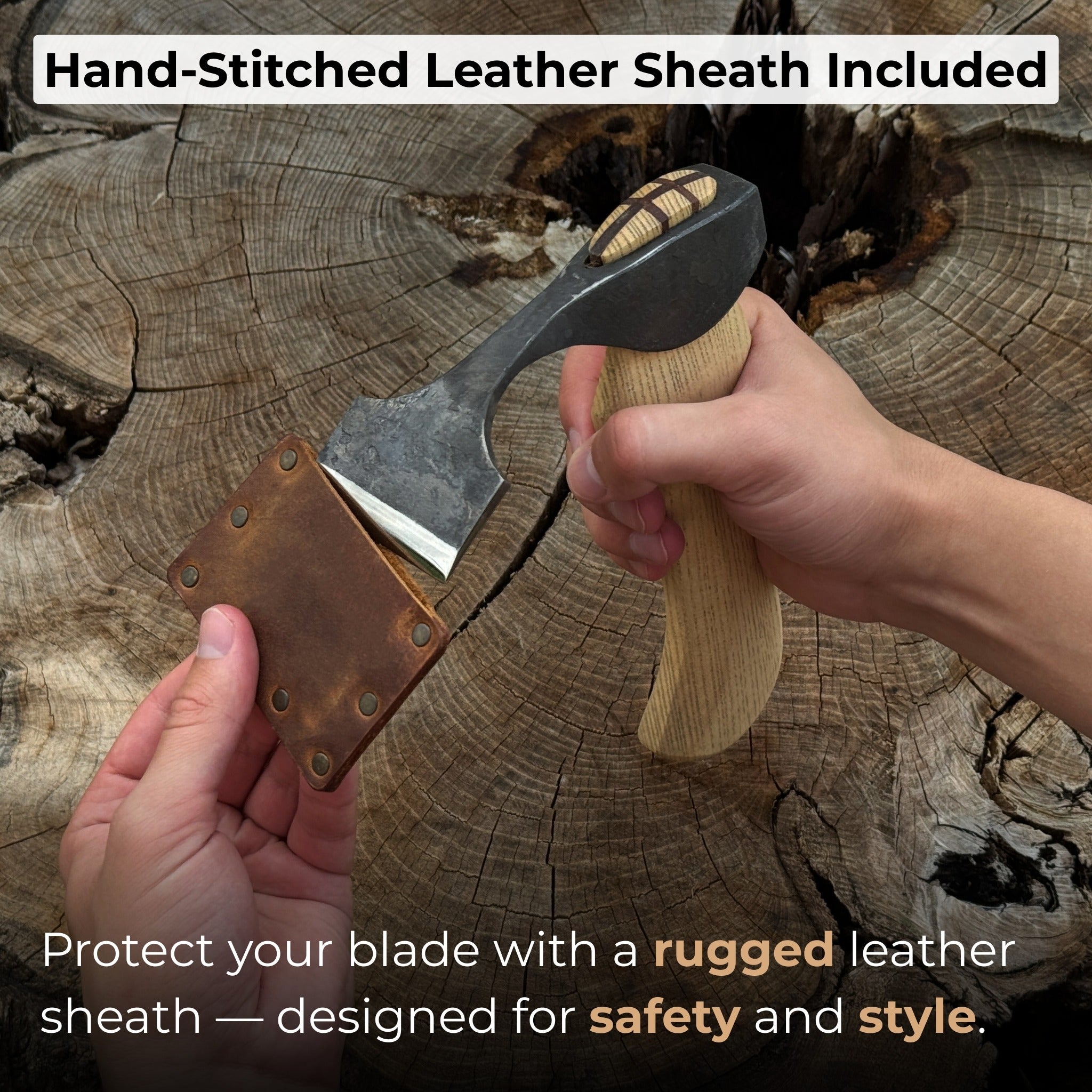 Small hand-forged adze with straight flat blade and ash wood handle by Sharky Forged Steel Tools