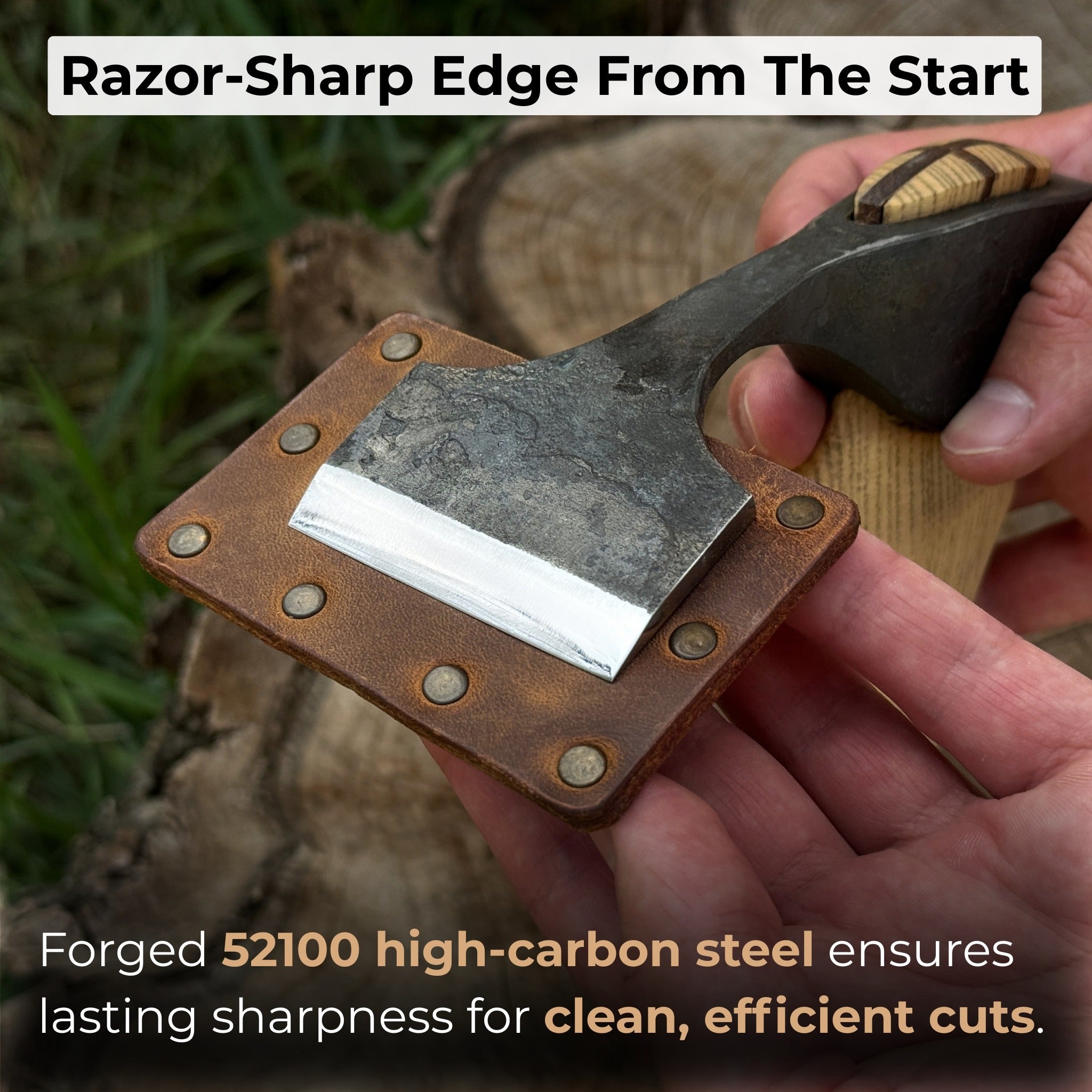 Small hand-forged adze with straight flat blade and ash wood handle by Sharky Forged Steel Tools