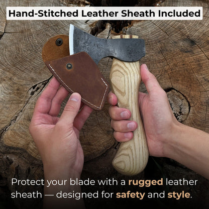 Small carving axe with leather sheath by Sharky Forged Steel Tools