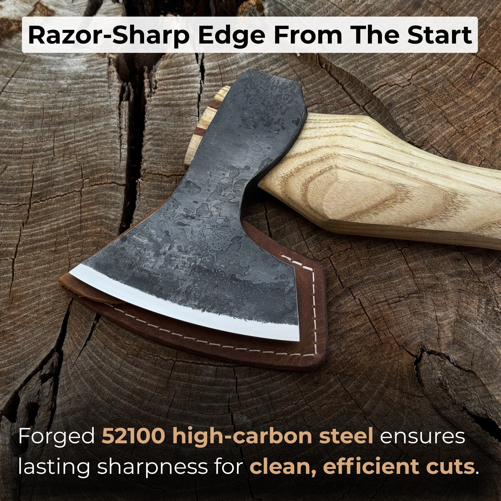 Small carving axe with leather sheath by Sharky Forged Steel Tools