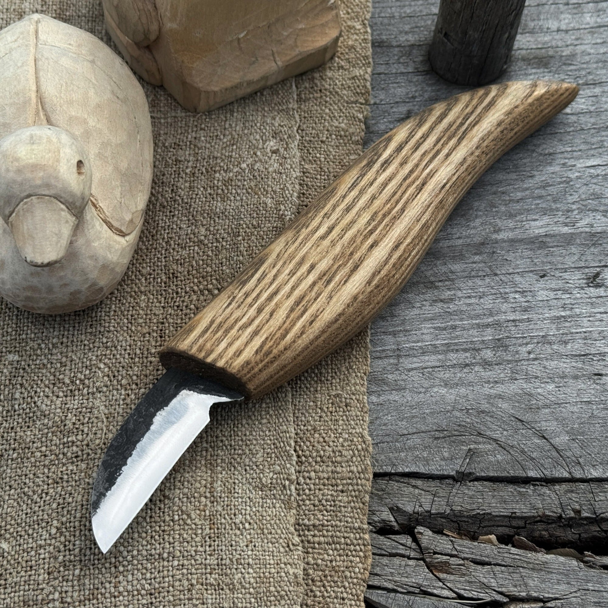 Small Chip Carving Knife with 3 cm blade and ash wood handle by Sharky Forged Steel Tools