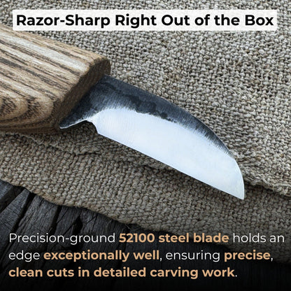 Small Chip Carving Knife with 3 cm blade and ash wood handle by Sharky Forged Steel Tools