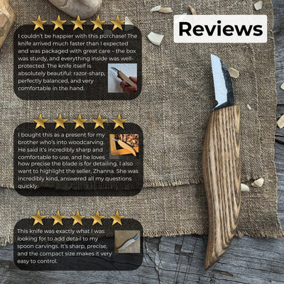 Small Chip Carving Knife with 3 cm blade and ash wood handle by Sharky Forged Steel Tools