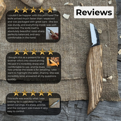 Small Chip Carving Knife with 3 cm blade and ash wood handle by Sharky Forged Steel Tools