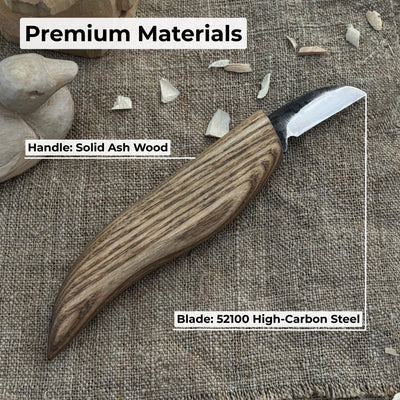 Small Chip Carving Knife with 3 cm blade and ash wood handle by Sharky Forged Steel Tools