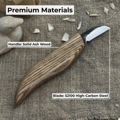 Small Chip Carving Knife with 3 cm blade and ash wood handle by Sharky Forged Steel Tools