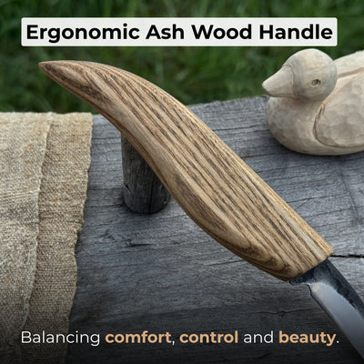 Small Chip Carving Knife with 3 cm blade and ash wood handle by Sharky Forged Steel Tools