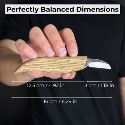 Small Chip Carving Knife with 3 cm blade and ash wood handle by Sharky Forged Steel Tools