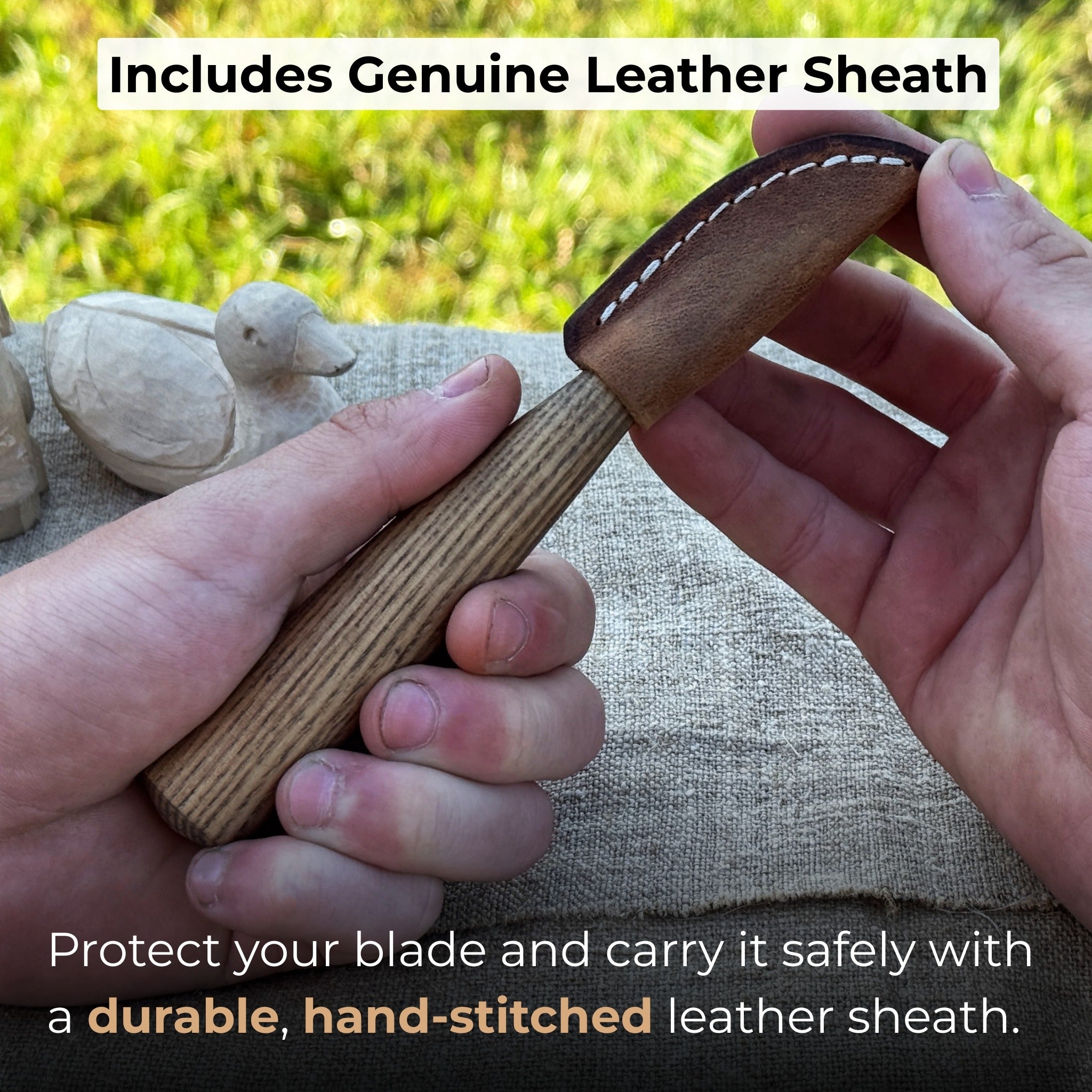 Small chip carving knife with 3.5 cm blade and ash wood handle by Sharky Forged Steel Tools