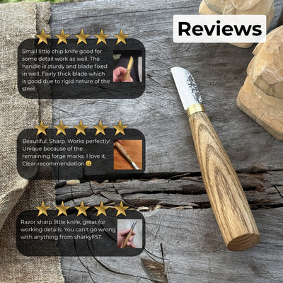 Small Chip Carving Knife with 4 cm blade and ash wood handle by Sharky Forged Steel Tools