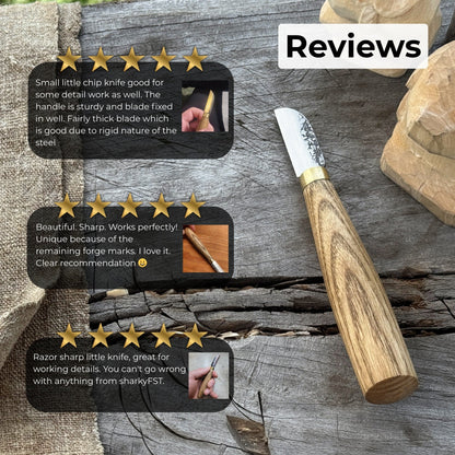 Small Chip Carving Knife with 4 cm blade and ash wood handle by Sharky Forged Steel Tools