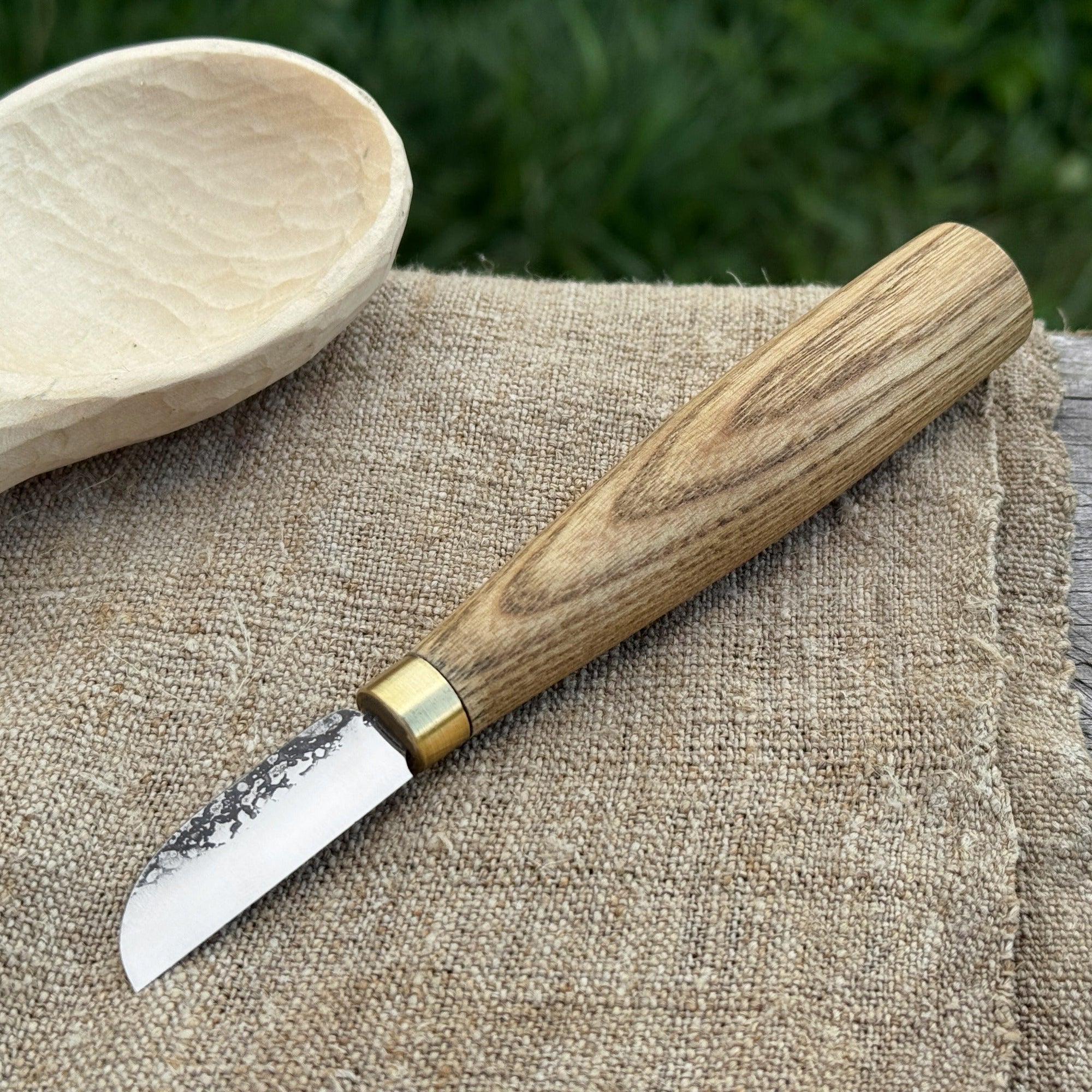 Small Chip Carving Knife with 4 cm blade and ash wood handle by Sharky Forged Steel Tools