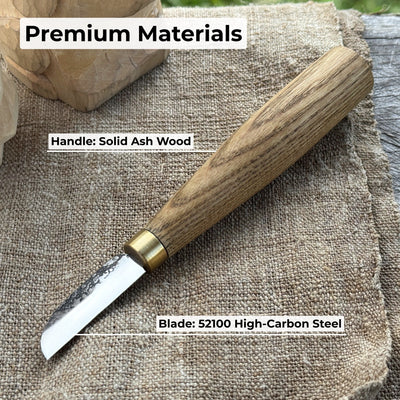 Small Chip Carving Knife with 4 cm blade and ash wood handle by Sharky Forged Steel Tools