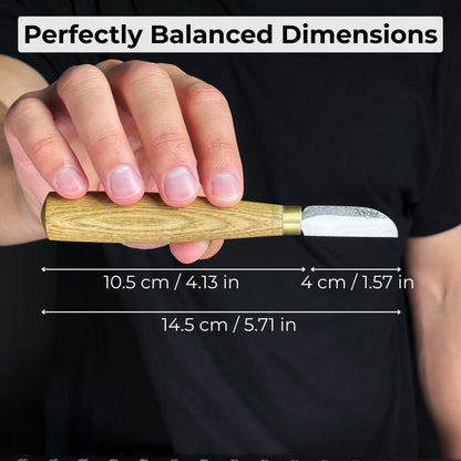 Small Chip Carving Knife with 4 cm blade and ash wood handle by Sharky Forged Steel Tools