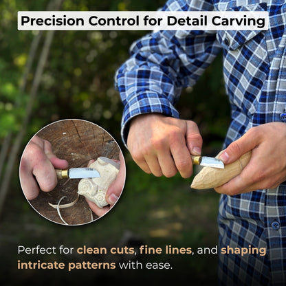 Small Chip Carving Knife with 4 cm blade and ash wood handle by Sharky Forged Steel Tools