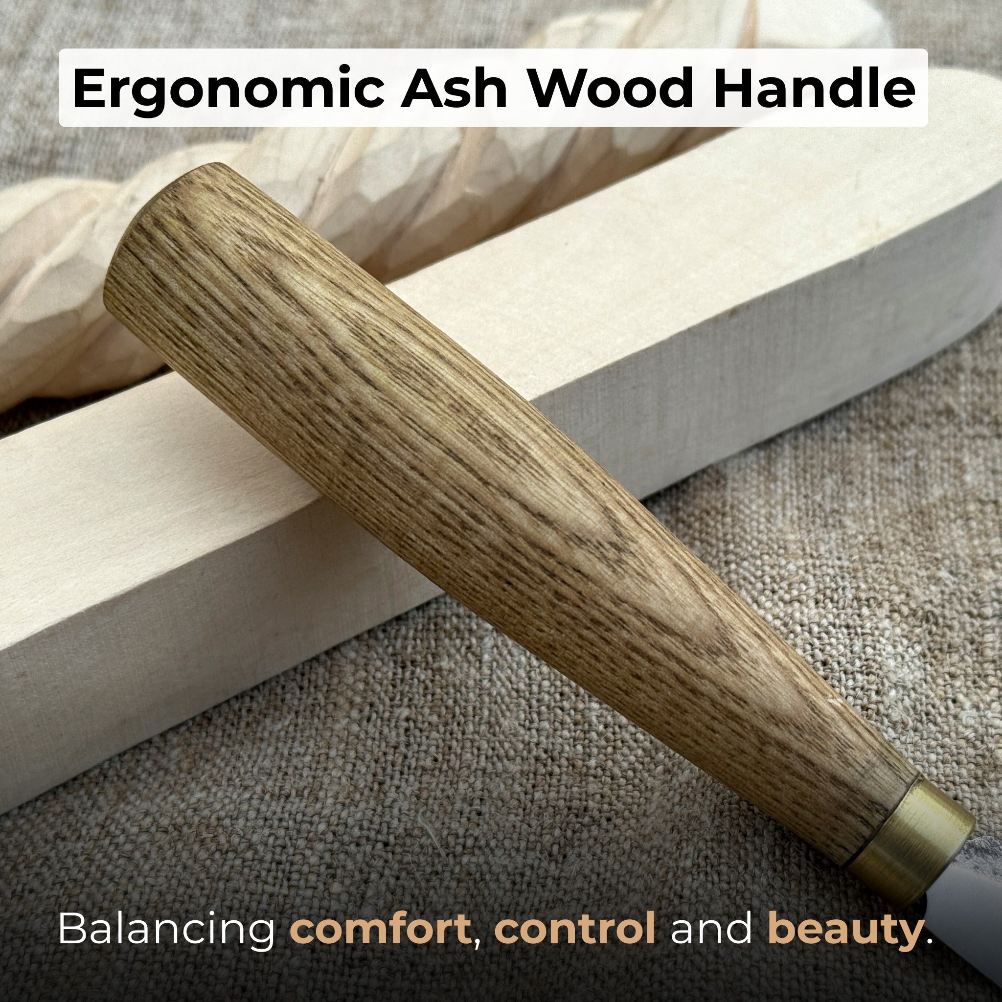 Small Chip Carving Knife with 4 cm blade and ash wood handle by Sharky Forged Steel Tools