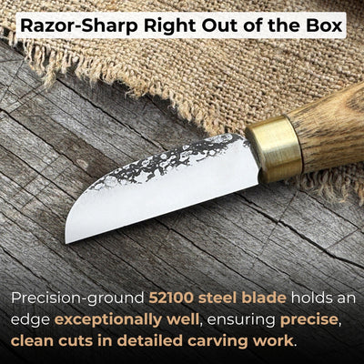 Small Chip Carving Knife with 4 cm blade and ash wood handle by Sharky Forged Steel Tools