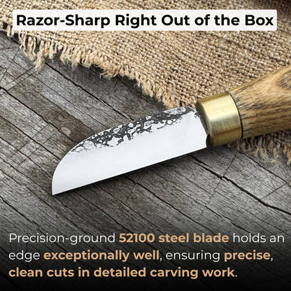Small Chip Carving Knife with 4 cm blade and ash wood handle by Sharky Forged Steel Tools