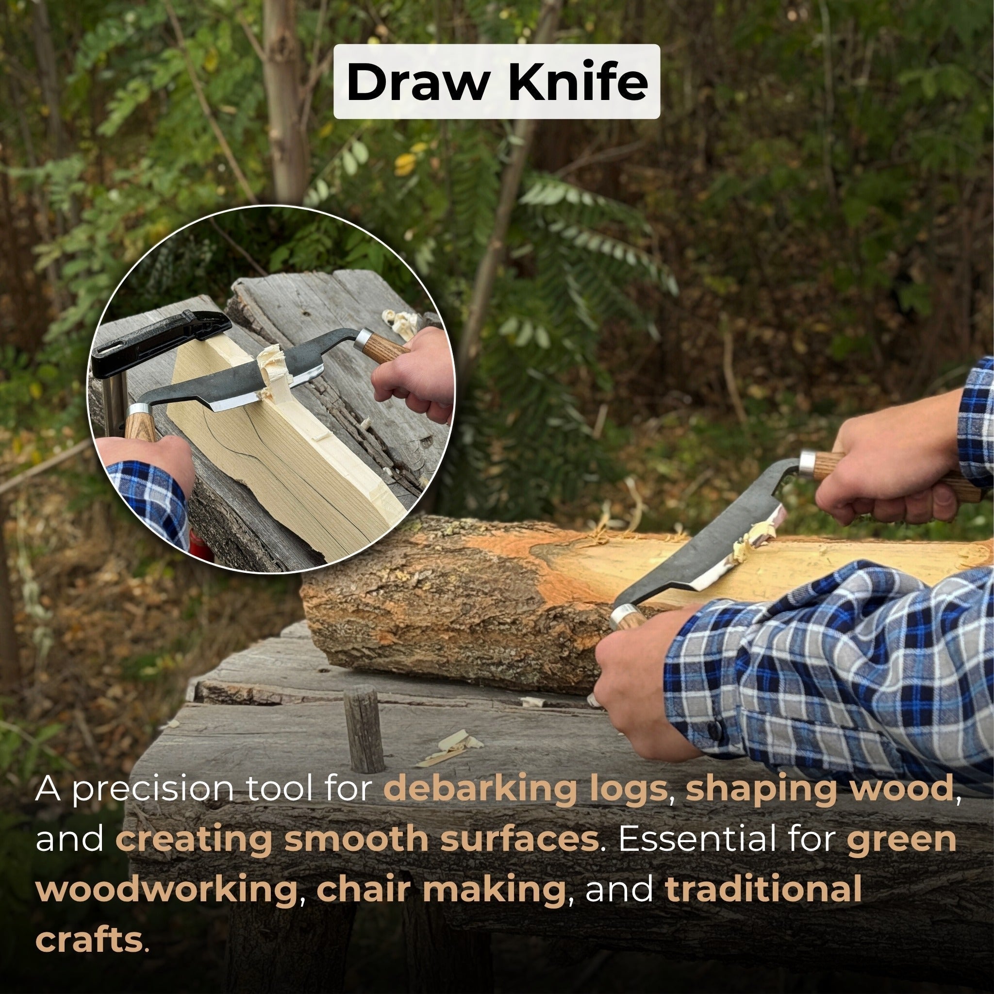 Small Curved Drawknife with wooden handles and leather sheath by Sharky Forged Steel Tools