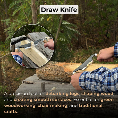 Small Curved Drawknife with wooden handles and leather sheath by Sharky Forged Steel Tools